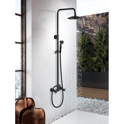 AlenArtWater Shower System Bathroom Shower Faucet Set w/ 8 Inch Rainfall Shower Head Handheld Spray 2 Cross Handles Wall Mounted Outdoor Shower Fixtures Solid Br black/brown