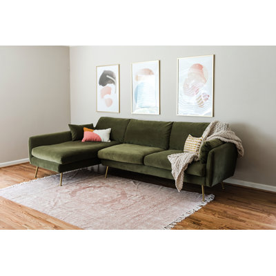 Gold/Olive Velvet Sectional - Albany Park 114" Wide Sofa & Chaise 35.0 H x 114.0 W x 63.0 D in gray/greenUpholstery/Velvet,