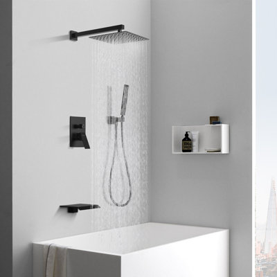 CANJUN High Pressure Waterfall Metal Shower System For Modern Bathrooms in Matte Black | 1.02" H X 10" W X 15.7" L