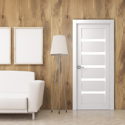Belldinni Leora Vetro DIY-Friendly Single Prehung Interior Door 79.375 H x 35.875 W in brownManufactured Wood in Bianco Noble