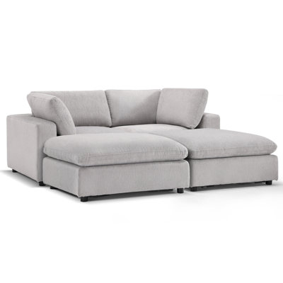 Light Gray Sectional - Latitude Run® Odai 77.2" Wide 4 - Piece Chenille Sectional Loveseat Sleeper Sofa w/ 2 Ottomans brown/gray