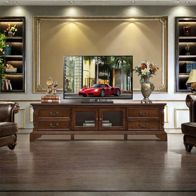 Finaewg American style large storage TV cabinet brown/graySolid + Engineered Wood in Dark Brown Wood | 70.87"