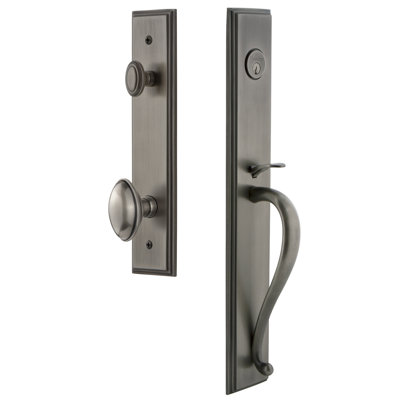 Grandeur Carré One-Piece Handleset w/ Single Cylinder Deadbolt and S Grip w/ Eden Prairie Knob 19.0 H x 3.0 W x 3.0 D in Antique Pewter