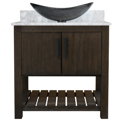 Novatto 36-inch Bath Vanity w/ Carrara marble top & sink, Hardware in Matte Black | 36" H X 21" W X 36" D