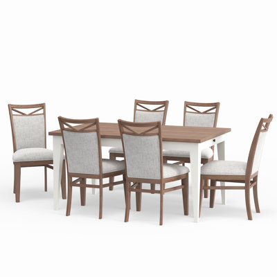 George Oliver Kahseem - Person Butterfly Leaf Dining Set brown/grayWood/Upholstered in Natural/White | 6