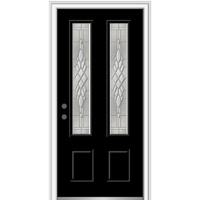 MMI DOOR Grace Painted Both Sides Different 2-3/4 Lite 2-Panel Prehung Front Entry Door on 4-9/16" Frame in Black | 80" H X 36" W