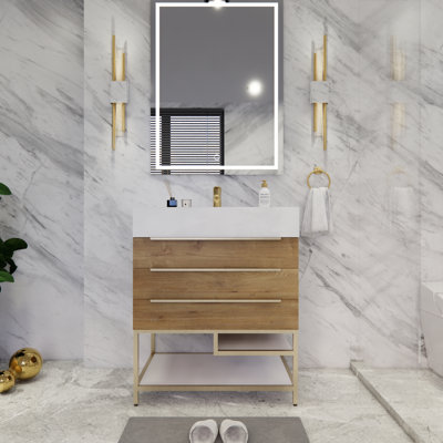 Willa Arlo™ Interiors Glasgow 30" Single Bathroom Vanity Set 35.5 H x 29.5 W x 19.75 D in white/brownWood/Plastic in Oak