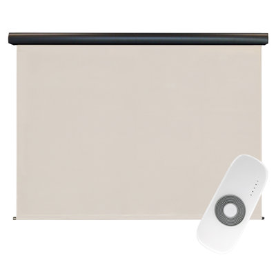 Red Barrel Studio® Andreau Motorized Semi-Sheer Outdoor Roller Shade 96.0 W in whiteSynthetic Fabrics in Palm | 96"W x 96"L