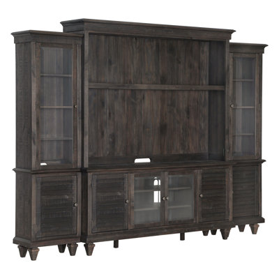 August Grove® Heitman Solid Wood Entertainment Center for TVs up to brown/greenSolid + Engineered Wood in Weathered Charcoal | 75"