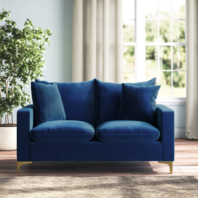 Willa Arlo™ Interiors Shumpert 58" Velvet Square Arm Loveseat 33.0 H x 58.0 W x 33.5 D in brownVelvet in Navy | 33" H X 58" W X 33.5" D