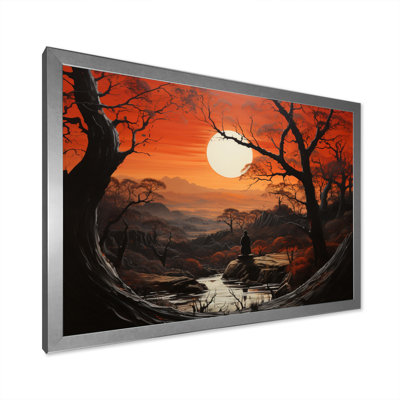 Millwood Pines Asian Art Samurais Solitude V - Print 34.0 H x 44.0 W x 1.5 D in orangePlastic in Silver Picture Framed