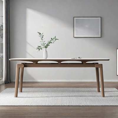 Brayden Studio® Irith European minimalist rectangular dining table brown/whiteSolid + Manufactured Wood/Wood/ in White/gray