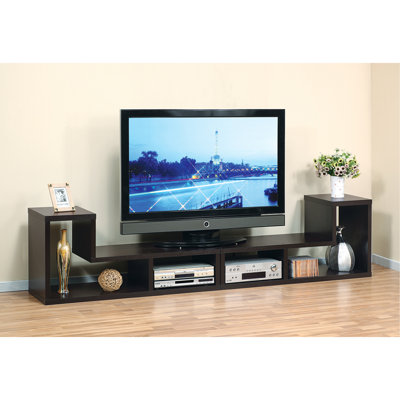 Ebern Designs L Shape Geometric Tv Stand Two Piece Extendable Media Furniture brownEngineered Wood in Espresso | 70"