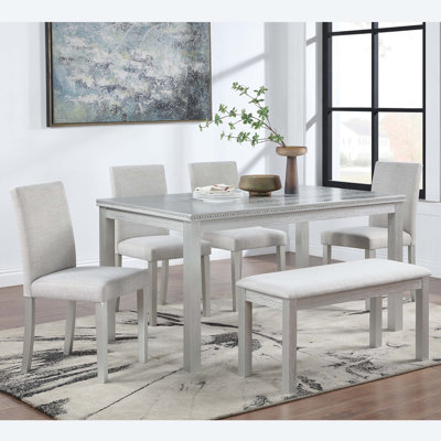 Red Barrel Studio® Wooden Dining Rectangular Table w/ Bench, Kitchen Table w/ Bench for Small Space | 5