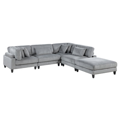 Gray Sectional - Latitude Run® 5Pc Modular Sectional Set Corduroy Upholstery 2X Armless Chairs 2X Corner Seats 1X Ottoman Pillows Living Room Furniture brown/Corduroy