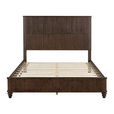 Canora Grey Bed Frame, Platform Bed Frame w/ Headboard, Tall Headboard Natural Wood Bed, No Box Spring Needed brownWood in Walnut | Queen