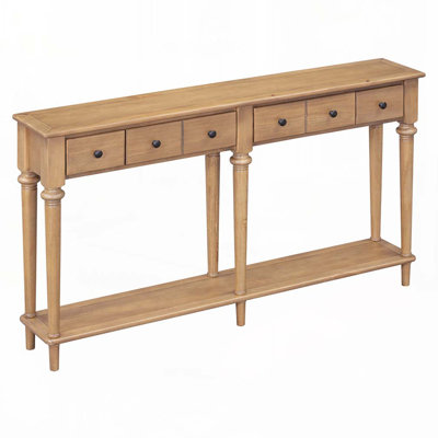 Alcott Hill® Wood Console Table w/ Open Shelf,4 Drawers brown/greenWood in Old Pine