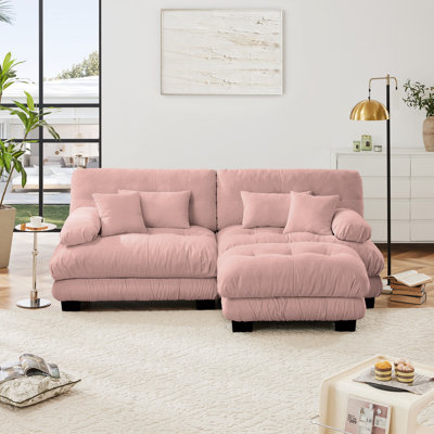 Latitude Run® Cloud Couch Sectional Sofa Chenille 2 Seater w/ Lumbar Pillows Wide Arms Ottoman Set, in Pink | 7.09" H X 21.66" W X 36.7" D
