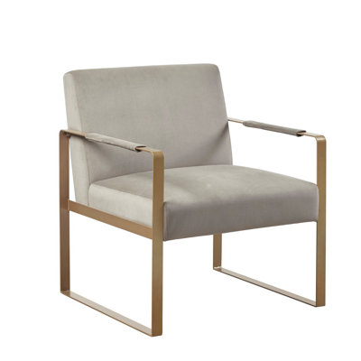 Accent Chair - Everly Quinn Modern Accent Chair brownPolyester/Metal in Gray/Gold | 32.5" H X 29" W X 28.5" D