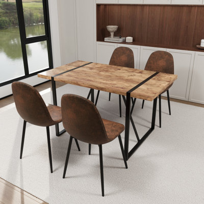 17 Stories Modern Industrial Dining Table Set Mdf Suede Wood For Stylish Restaurant Or Kitchen Upholstered/Metal in Black | 4