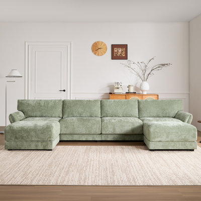 Hokku Designs 142" Modular Sectional Sofa Chenille, Wood in Green