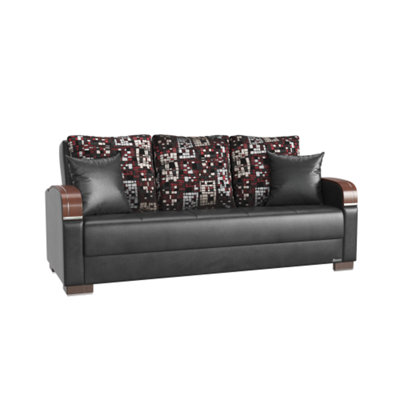 Hokku Designs Upholstered Convertible Sofabed w/ Storage black/brown in Black Pu | 37.8" H X 41.7" W X 86.6" D