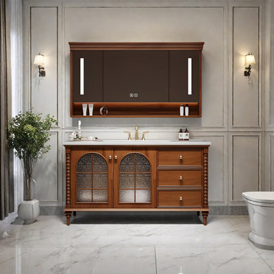 Canora Grey American retro-style rock plate bathroom cabinet Glass/Solid Wood in Brown | 31.49" H x 47.24" W x 21.65" D