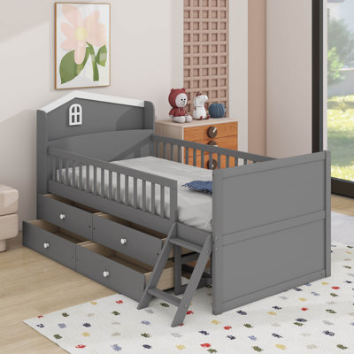 17 Stories Bed Frame w/ Storage Drawers brownWood in Gray | Twin