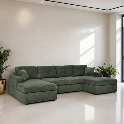 Green Corduroy Sectional - Ebern Designs 120.02" Upholstered U Shaped Sectional Sofa Couch w/ Chaise Lounge for Living Room Corduroy,