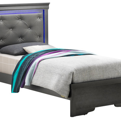 Everly Quinn Exquisite Bed w/ Contemporary Design, LED Accents, Jeweled Tufting | Twin