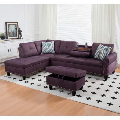Amaranth Linen Sectional - Ebern Designs 3 - Piece Upholstery Sectional Linen | 32.5" H X 97.5" W X 69.5" D