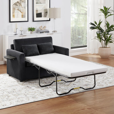 Corrigan Studio® Modern Style + Corduroy + Plywood + Light gray + Modular + for Sofa bed Corduroy in Black