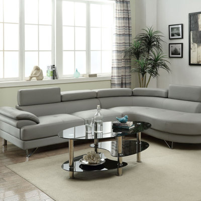 Multi Color Sectional - Latitude Run® Living Room Furniture Sectional Sofa 2Pc Set Grey Faux Flip-Up Headrest Faux